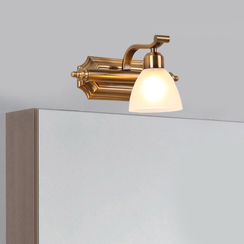 Vivolux | Koloniale Dôme Vanity Verlichting Idee 1/2/3-Licht Crème Glas Badkamer Wandlamp in Goud met Gebogen Arm