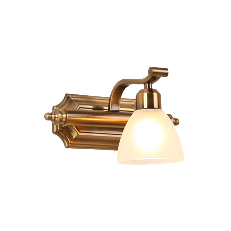 Vivolux | Koloniale Dôme Vanity Verlichting Idee 1/2/3-Licht Crème Glas Badkamer Wandlamp in Goud met Gebogen Arm