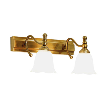 Vivolux | 2/3 Köpfe Wand Vanity Licht Kolonial Badezimmer Wandlampe mit Blumen Opalglas Schirm in Gold