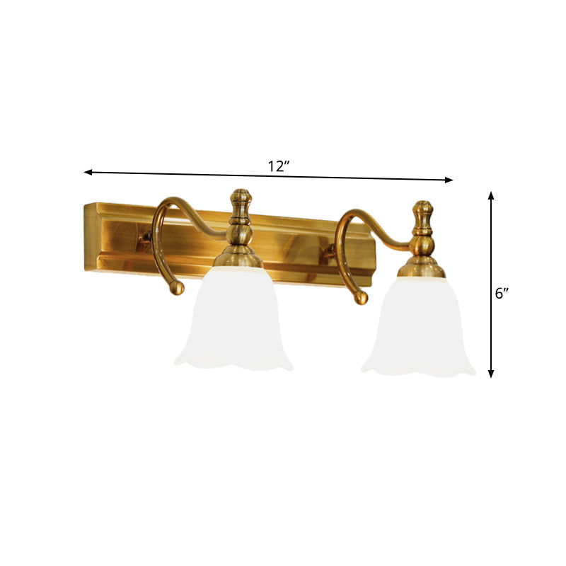 Vivolux | 2/3 Köpfe Wand Vanity Licht Kolonial Badezimmer Wandlampe mit Blumen Opalglas Schirm in Gold