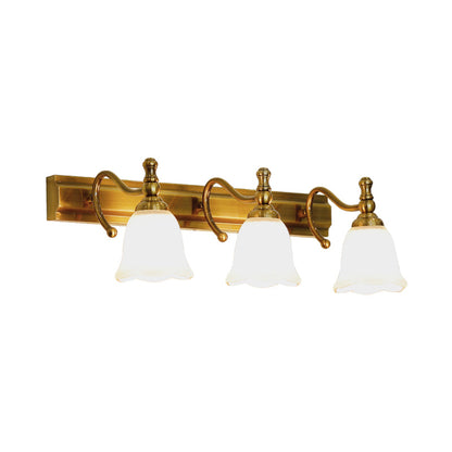 Vivolux | 2/3 Köpfe Wand Vanity Licht Kolonial Badezimmer Wandlampe mit Blumen Opalglas Schirm in Gold