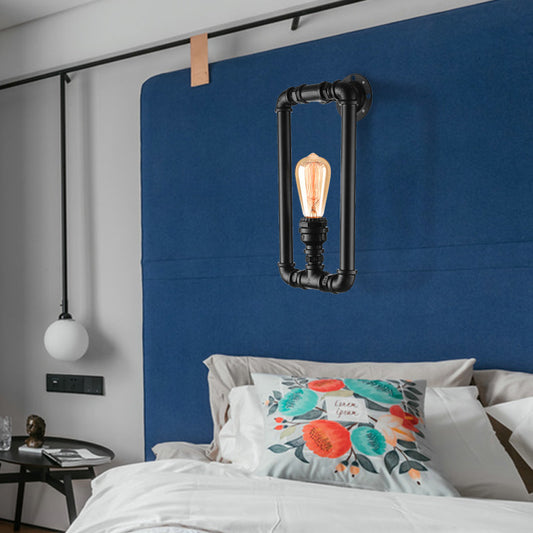 Vivolux | 1 Glühbirne Rechteckige Rohr Wandleuchte Antik Stilvolles Schwarz/Rost Eisen Wandmontierte Lampe für Schlafzimmer
