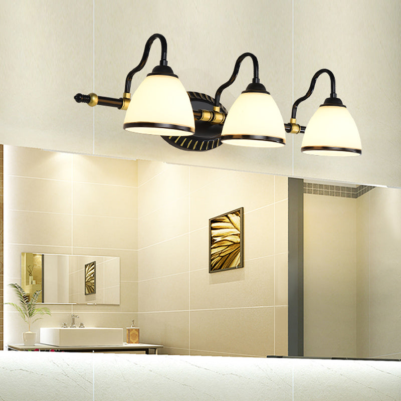 Vivolux | Traditionale Schüssel Vanity Beleuchtung Fixture 2/3 Glühbirnen Milchglas Wandleuchte in Schwarz mit Metalldreharm