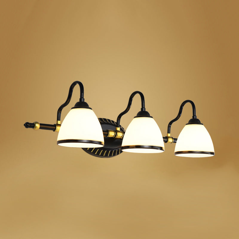 Vivolux | Traditionale Schüssel Vanity Beleuchtung Fixture 2/3 Glühbirnen Milchglas Wandleuchte in Schwarz mit Metalldreharm