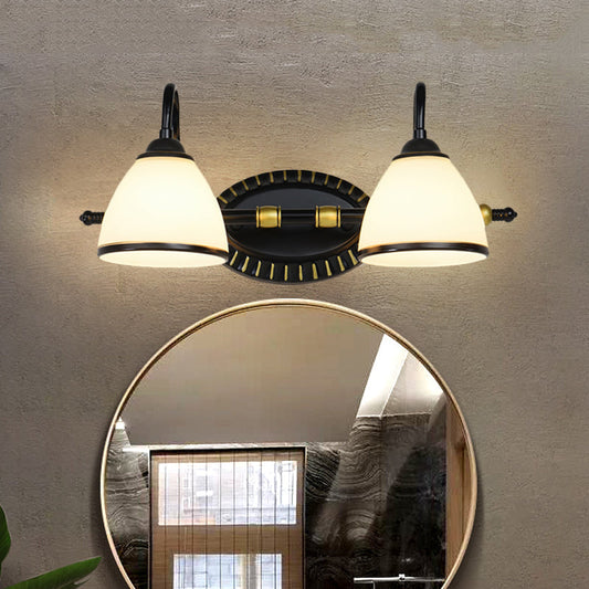 Vivolux | Traditionale Schüssel Vanity Beleuchtung Fixture 2/3 Glühbirnen Milchglas Wandleuchte in Schwarz mit Metalldreharm