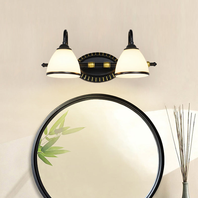 Vivolux | Traditionale Schüssel Vanity Beleuchtung Fixture 2/3 Glühbirnen Milchglas Wandleuchte in Schwarz mit Metalldreharm