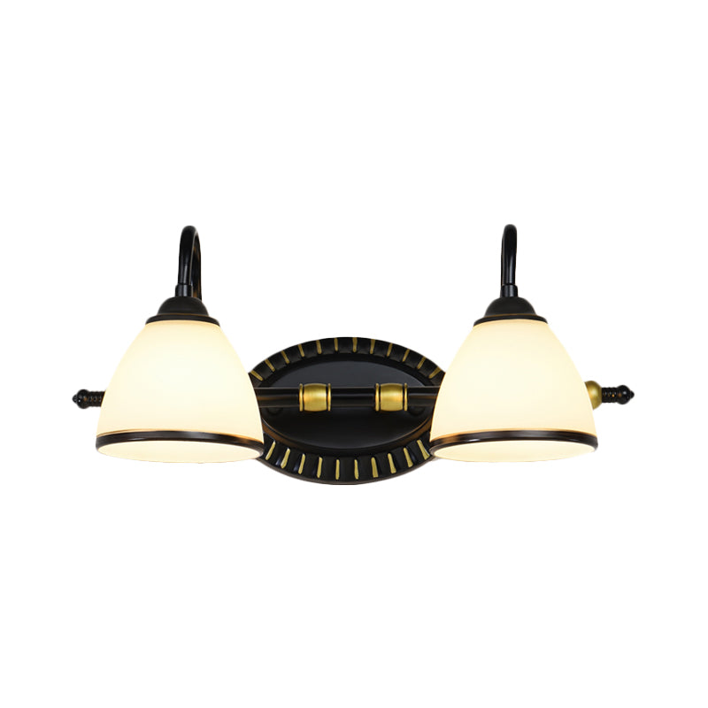 Vivolux | Traditionale Schüssel Vanity Beleuchtung Fixture 2/3 Glühbirnen Milchglas Wandleuchte in Schwarz mit Metalldreharm
