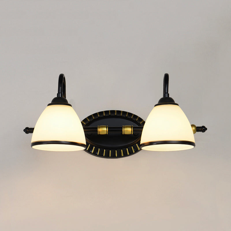 Vivolux | Traditionale Schüssel Vanity Beleuchtung Fixture 2/3 Glühbirnen Milchglas Wandleuchte in Schwarz mit Metalldreharm