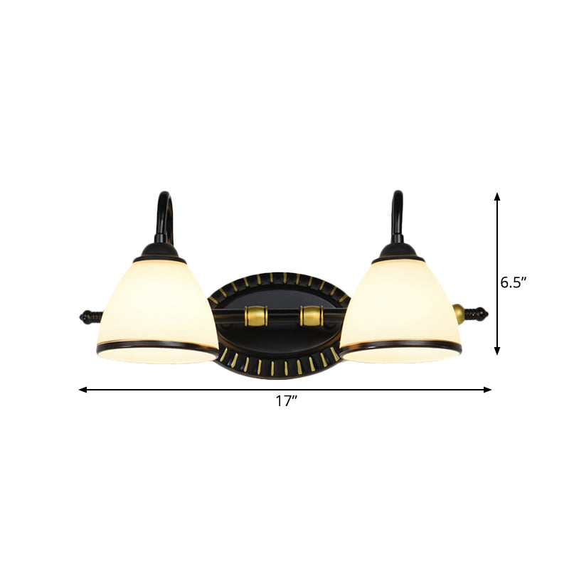 Vivolux | Traditionale Schüssel Vanity Beleuchtung Fixture 2/3 Glühbirnen Milchglas Wandleuchte in Schwarz mit Metalldreharm