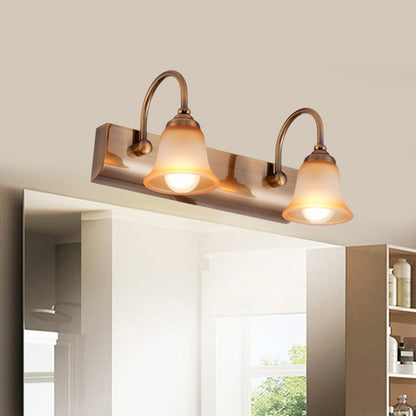 Vivolux | Bell Frosted Glass Vanity Lamp Vintage 2/3 Bulbs Badezimmer Wandmontierte Lichtleuchte in Gold mit Gänsekopfarm