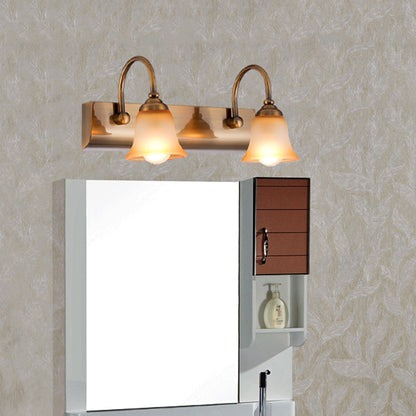 Vivolux | Bell Frosted Glass Vanity Lamp Vintage 2/3 Bulbs Badezimmer Wandmontierte Lichtleuchte in Gold mit Gänsekopfarm