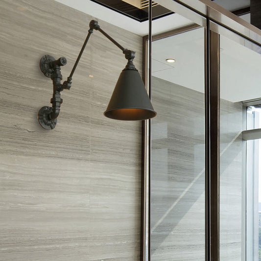 Vivolux | 1 Glühbirne Schwenkarm Wandlampe Beleuchtung Industrie Schwarz Metall Wandmontage Licht mit Kegelshade