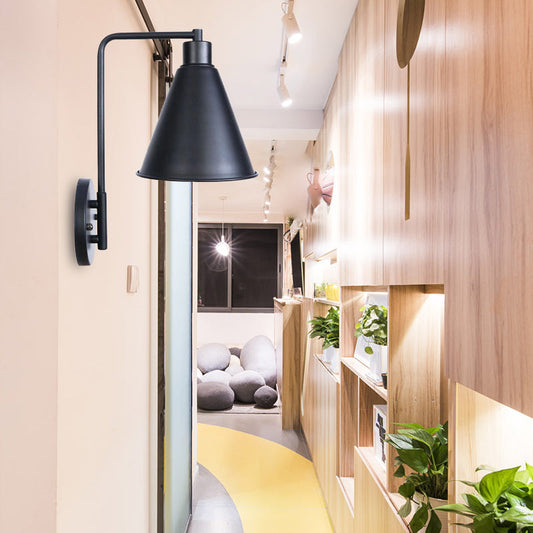 Vivolux | 1 Glühbirne Konische Wandlampe Vintage Stil Schwarz/Rost Eisen Wandmontierte Lampe mit Winkelarm für Bauernhaus