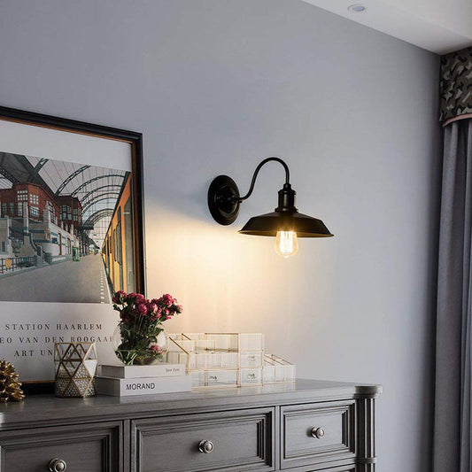 Vivolux | 1 Glühbirne Wandbeleuchtung mit Scheunenlampe Metall Vintage Stil Restaurant Wandleuchte Licht in Schwarz