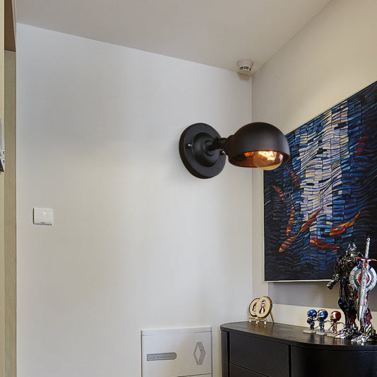 Vivolux | 1 Kopf Wandmontage Licht Loft Stil Kuppel Schatten Metall Verstellbare Wandleuchte in Schwarz für Schlafzimmer
