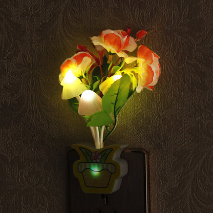 Vivolux | Plastik Blühende Blume Wandnachtlicht Zeitgenössisch Gelb/Pink/Pfirsich LED Nachtbeleuchtung mit Stecker