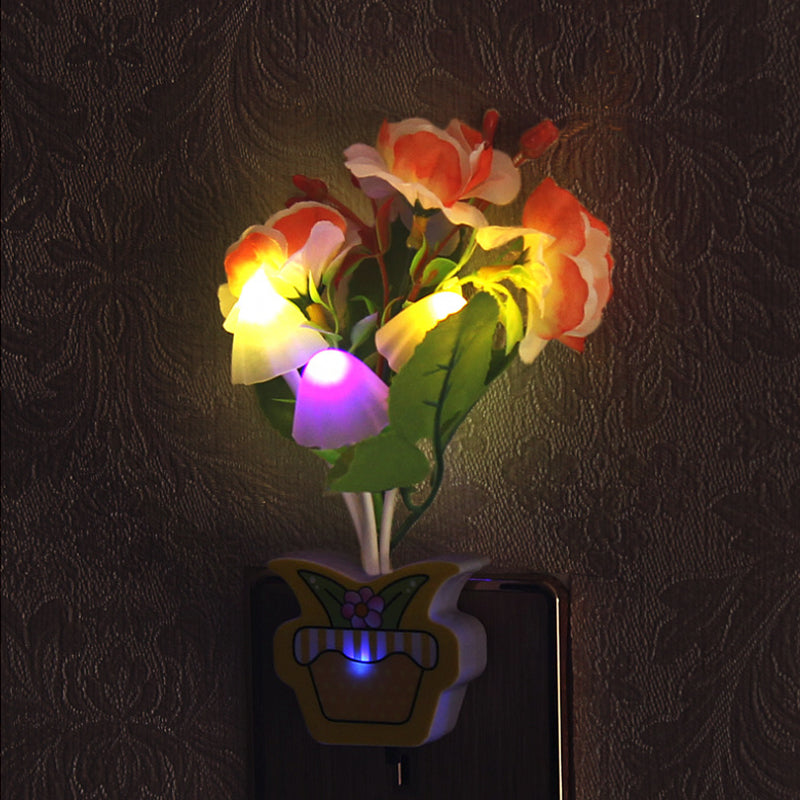 Vivolux | Plastik Blühende Blume Wandnachtlicht Zeitgenössisch Gelb/Pink/Pfirsich LED Nachtbeleuchtung mit Stecker