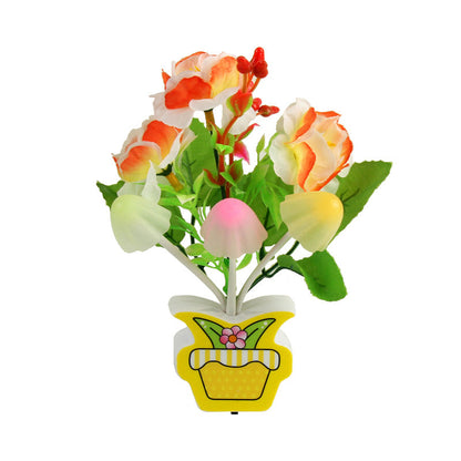 Vivolux | Plastik Blühende Blume Wandnachtlicht Zeitgenössisch Gelb/Pink/Pfirsich LED Nachtbeleuchtung mit Stecker