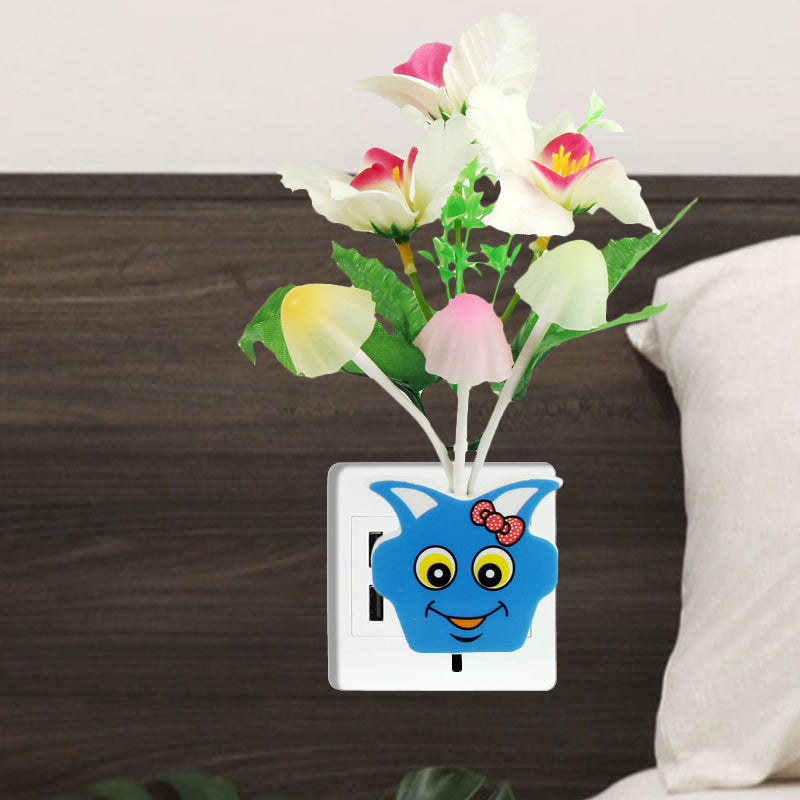 Vivolux | Plastik Blühende Blume Wandnachtlicht Zeitgenössisch Gelb/Pink/Pfirsich LED Nachtbeleuchtung mit Stecker
