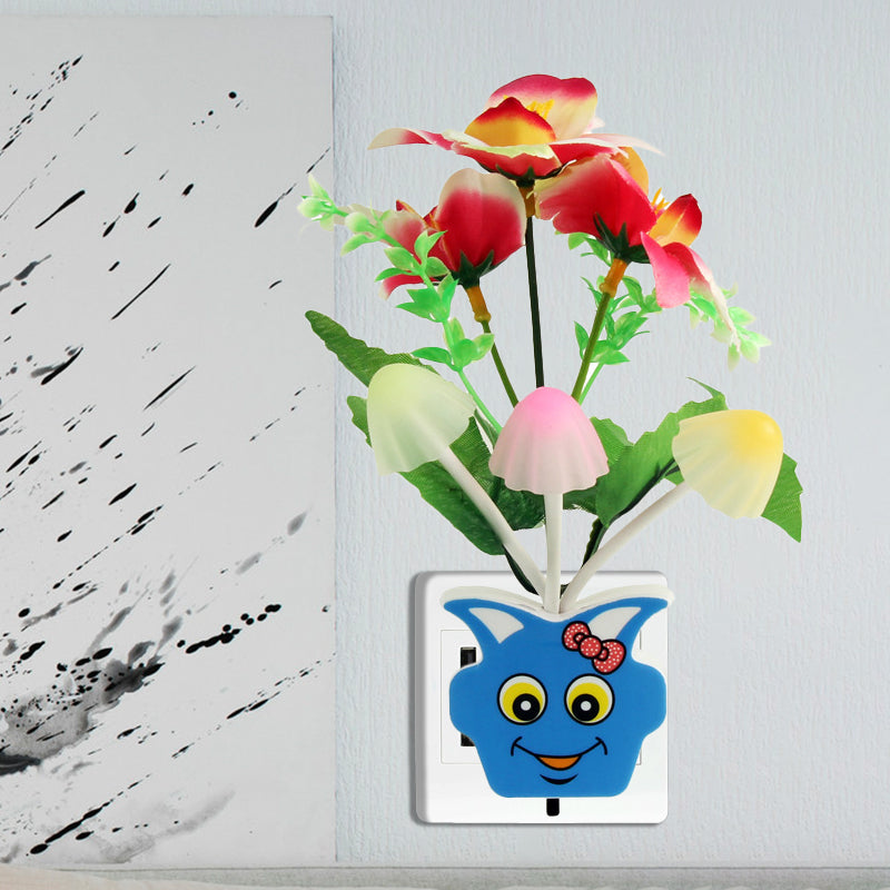Vivolux | Plastik Blühende Blume Wandnachtlicht Zeitgenössisch Gelb/Pink/Pfirsich LED Nachtbeleuchtung mit Stecker