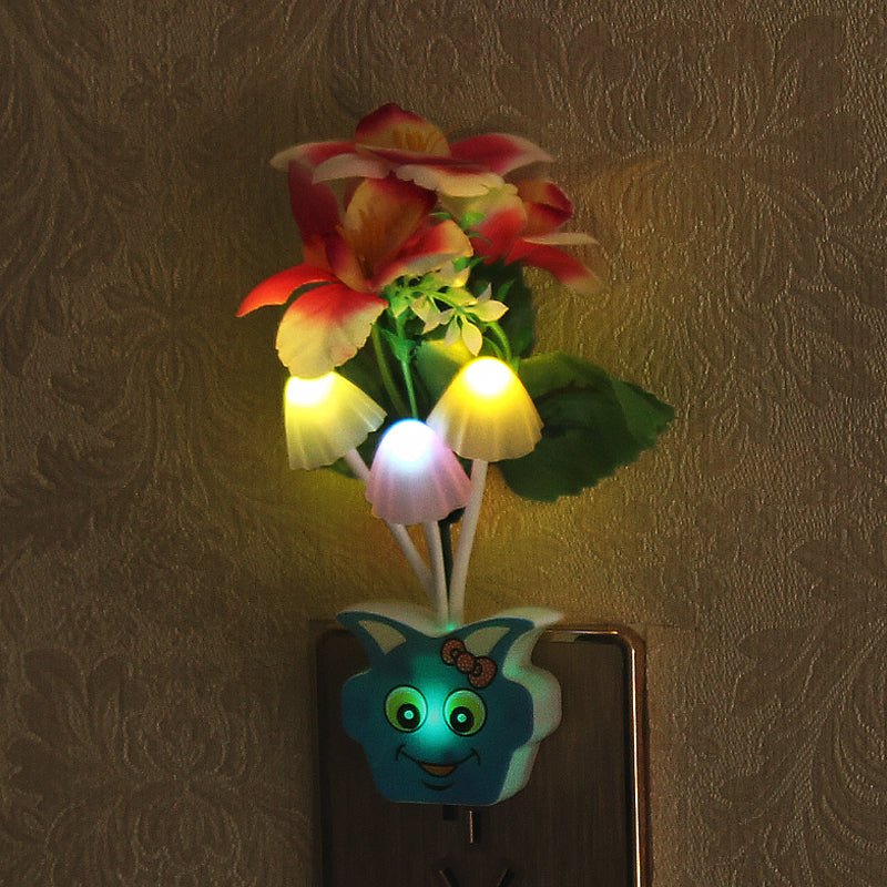 Vivolux | Plastik Blühende Blume Wandnachtlicht Zeitgenössisch Gelb/Pink/Pfirsich LED Nachtbeleuchtung mit Stecker