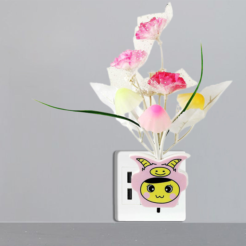 Vivolux | Plastik Blühende Blume Wandnachtlicht Zeitgenössisch Gelb/Pink/Pfirsich LED Nachtbeleuchtung mit Stecker