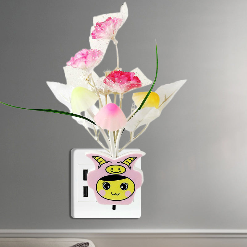 Vivolux | Plastik Blühende Blume Wandnachtlicht Zeitgenössisch Gelb/Pink/Pfirsich LED Nachtbeleuchtung mit Stecker
