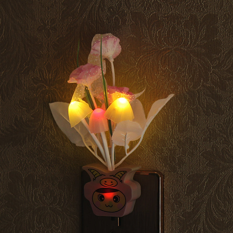 Vivolux | Plastik Blühende Blume Wandnachtlicht Zeitgenössisch Gelb/Pink/Pfirsich LED Nachtbeleuchtung mit Stecker