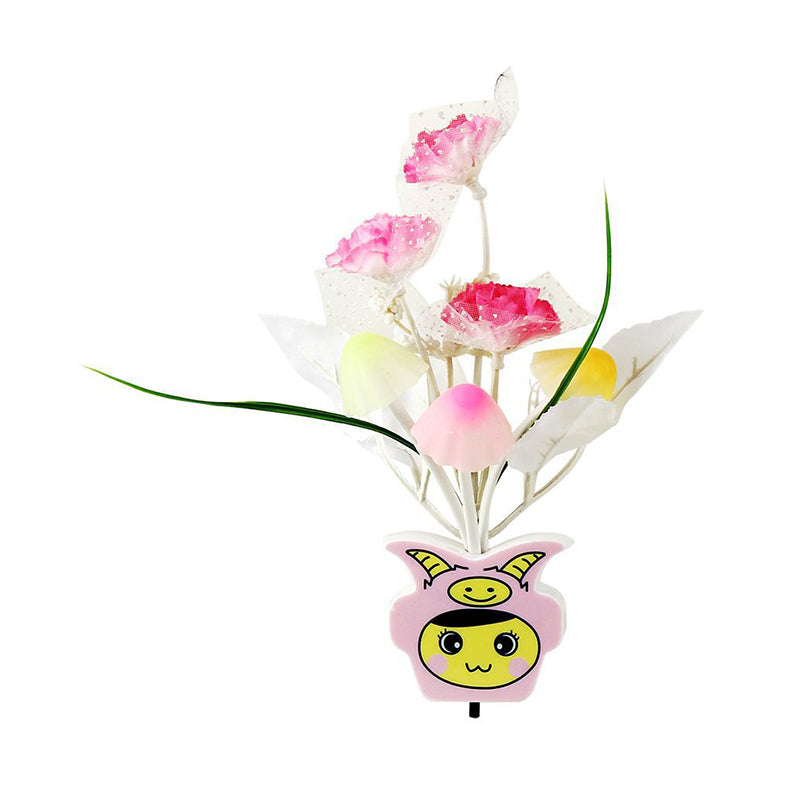 Vivolux | Plastik Blühende Blume Wandnachtlicht Zeitgenössisch Gelb/Pink/Pfirsich LED Nachtbeleuchtung mit Stecker
