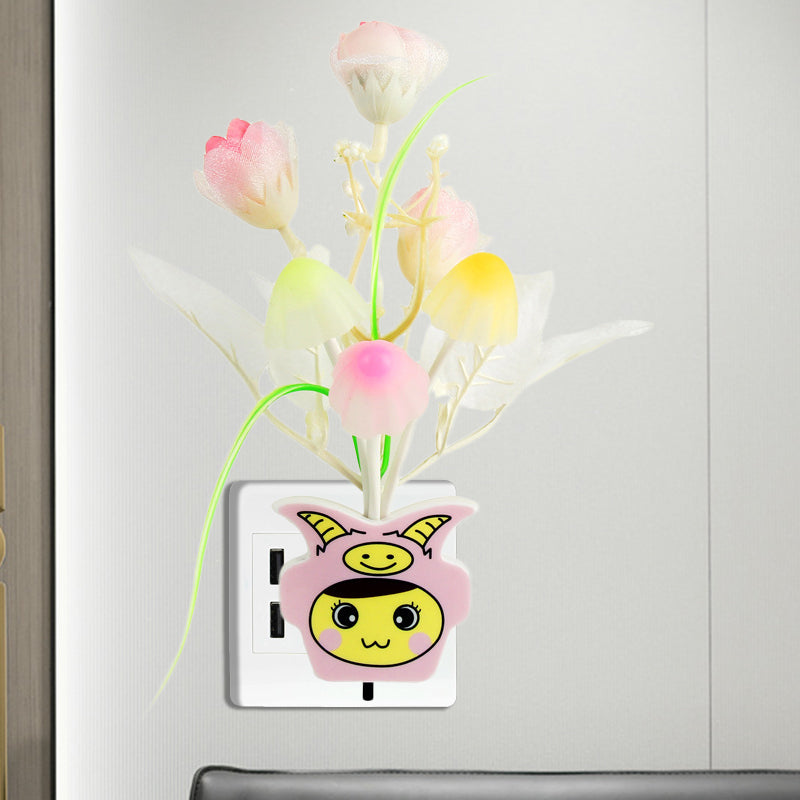 Vivolux | Plastik Blühende Blume Wandnachtlicht Zeitgenössisch Gelb/Pink/Pfirsich LED Nachtbeleuchtung mit Stecker