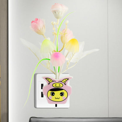 Vivolux | Plastik Blühende Blume Wandnachtlicht Zeitgenössisch Gelb/Pink/Pfirsich LED Nachtbeleuchtung mit Stecker