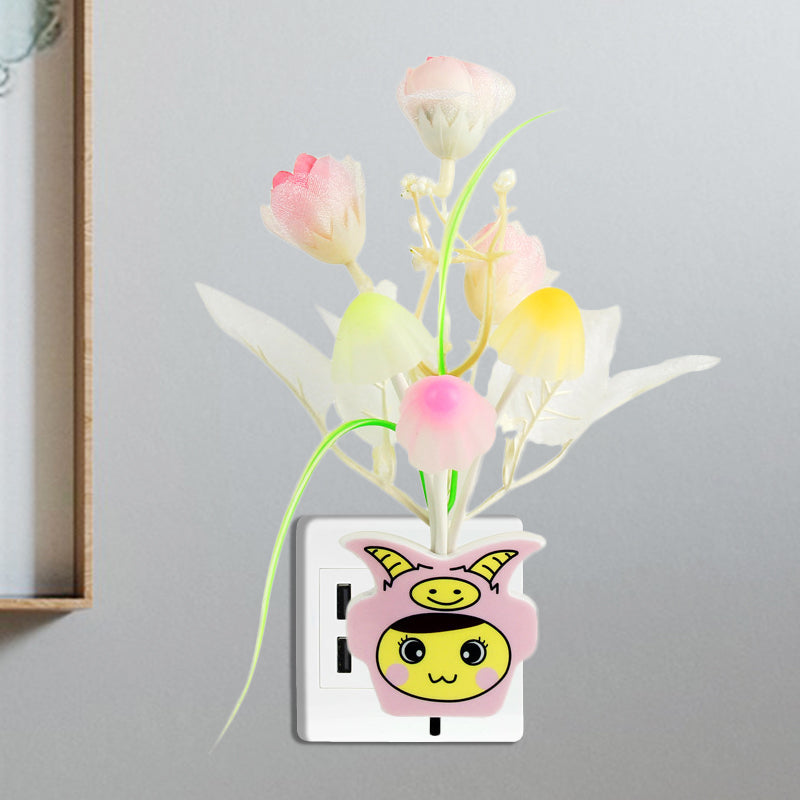 Vivolux | Plastik Blühende Blume Wandnachtlicht Zeitgenössisch Gelb/Pink/Pfirsich LED Nachtbeleuchtung mit Stecker