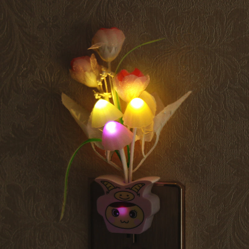 Vivolux | Plastik Blühende Blume Wandnachtlicht Zeitgenössisch Gelb/Pink/Pfirsich LED Nachtbeleuchtung mit Stecker