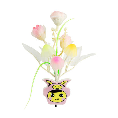 Vivolux | Plastik Blühende Blume Wandnachtlicht Zeitgenössisch Gelb/Pink/Pfirsich LED Nachtbeleuchtung mit Stecker
