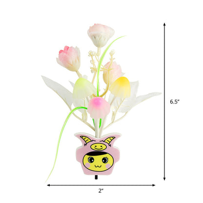 Vivolux | Plastik Blühende Blume Wandnachtlicht Zeitgenössisch Gelb/Pink/Pfirsich LED Nachtbeleuchtung mit Stecker