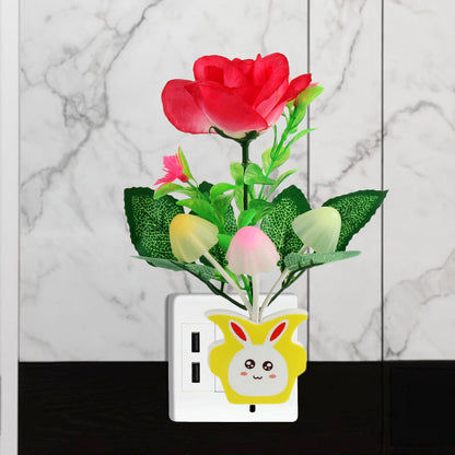 Vivolux | Plastik Blühende Blume Wandnachtlicht Zeitgenössisch Gelb/Pink/Pfirsich LED Nachtbeleuchtung mit Stecker