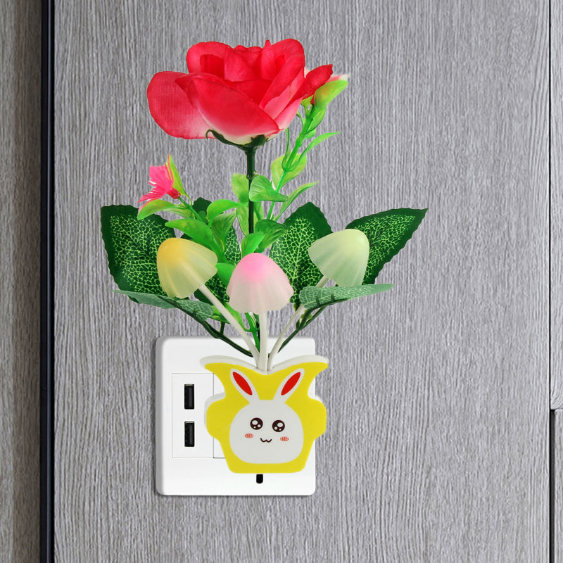 Vivolux | Plastik Blühende Blume Wandnachtlicht Zeitgenössisch Gelb/Pink/Pfirsich LED Nachtbeleuchtung mit Stecker