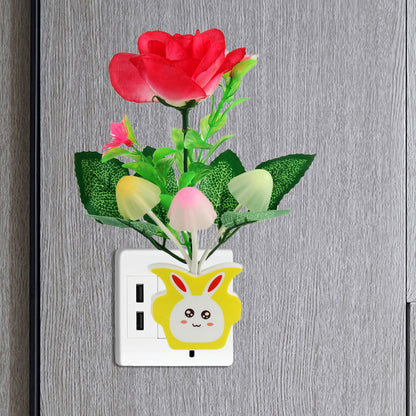 Vivolux | Plastik Blühende Blume Wandnachtlicht Zeitgenössisch Gelb/Pink/Pfirsich LED Nachtbeleuchtung mit Stecker