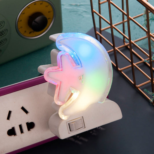 Vivolux | Crescent en Ster Plug in Wandlamp Cartoon Plastic Kids Bedside LED Nachtlamp in Wit