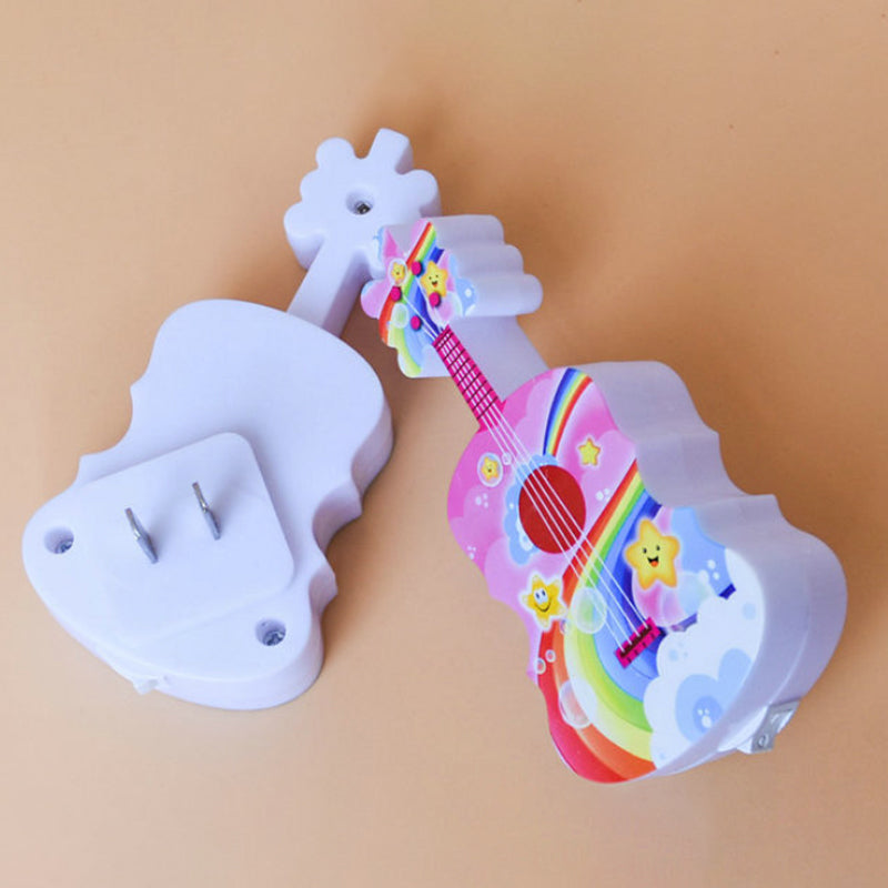 Vivolux | Gitaar Mini Plug in LED Wandlamp Kinderen Plastic Blauw en Geel/Rood en Blauw Nachtverlichting met Afstandsbediening