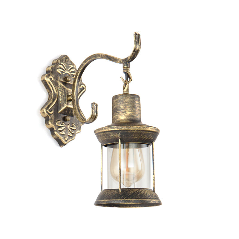 Vivolux | 1 Glühbirne Kerosin Wandmontierte Leuchte Rustikaler Stil Gealtertes Bronze Klares Glas Beleuchtung mit Graviertem Muster