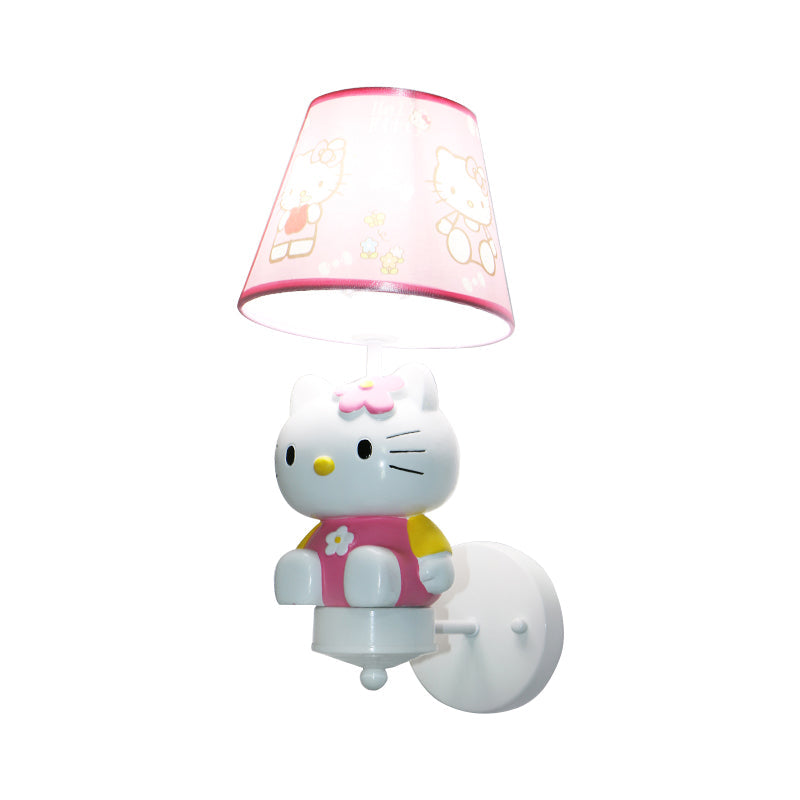 Vivolux | Süße Kitty Mädchenzimmer Wandbeleuchtung Harz Einzel Cartoon Wandleuchte in Pink mit konischem Stoffschirm
