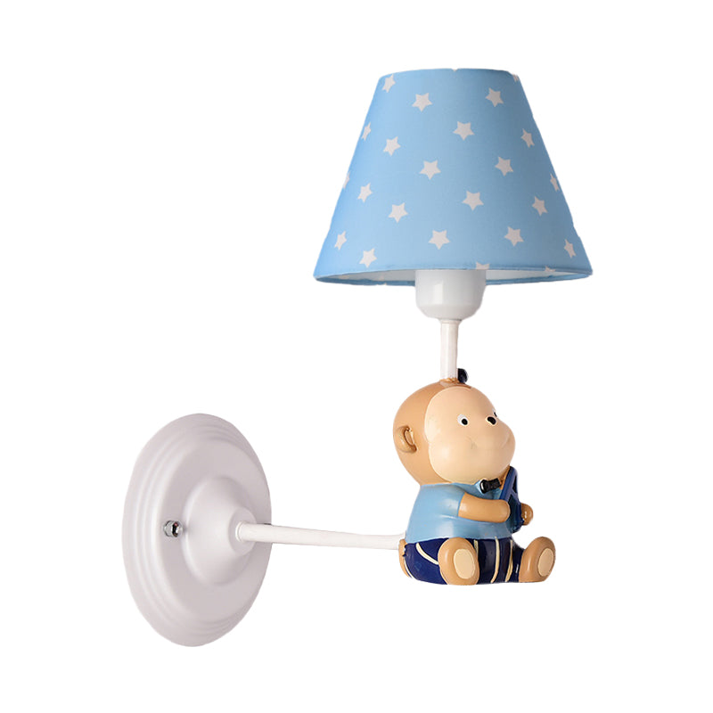 Vivolux | Cone Kids Bedside Wandlamp Geëmonteerd Stof 1 Licht Cartoon Wandlamp Ideeën in Blauw/Rood met Kleine Beer Decor