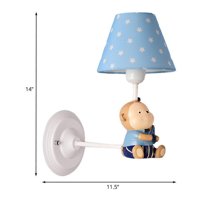 Vivolux | Cone Kids Bedside Wandlamp Geëmonteerd Stof 1 Licht Cartoon Wandlamp Ideeën in Blauw/Rood met Kleine Beer Decor