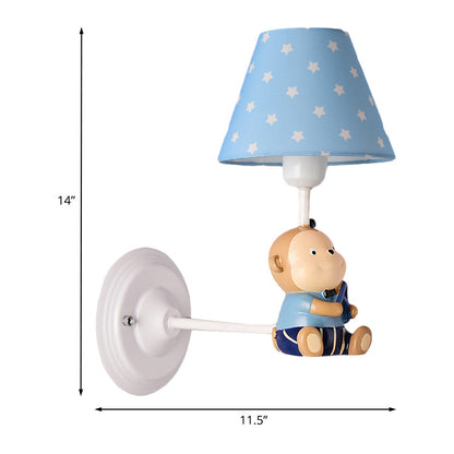 Vivolux | Cone Kids Bedside Wandlamp Geëmonteerd Stof 1 Licht Cartoon Wandlamp Ideeën in Blauw/Rood met Kleine Beer Decor