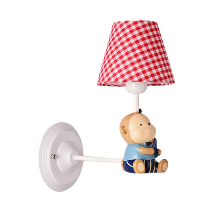 Vivolux | Cone Kids Bedside Wandlamp Geëmonteerd Stof 1 Licht Cartoon Wandlamp Ideeën in Blauw/Rood met Kleine Beer Decor
