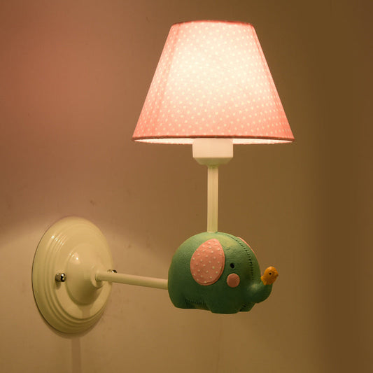 Vivolux | Rechthoekige Kinder Slaapkamer Wandlamp IJzer 1-Licht Kids Sconces Lichtarmatuur met Roze/Blauwe Kleur en Schattige Olifant Decor