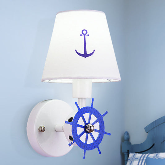 Vivolux | Wiel Roder Wandlamp Sconce Kust Metaal 1 Gloeilamp Wit-Blaauw Wandgemonteerde Fixture met Stofkap
