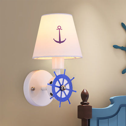 Vivolux | Wiel Roder Wandlamp Sconce Kust Metaal 1 Gloeilamp Wit-Blaauw Wandgemonteerde Fixture met Stofkap