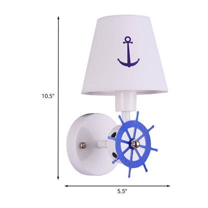 Vivolux | Wiel Roder Wandlamp Sconce Kust Metaal 1 Gloeilamp Wit-Blaauw Wandgemonteerde Fixture met Stofkap
